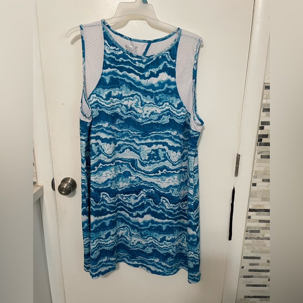 Reel legends Keep It Cool blue white Camouflage mesh top beach dress/Cover up